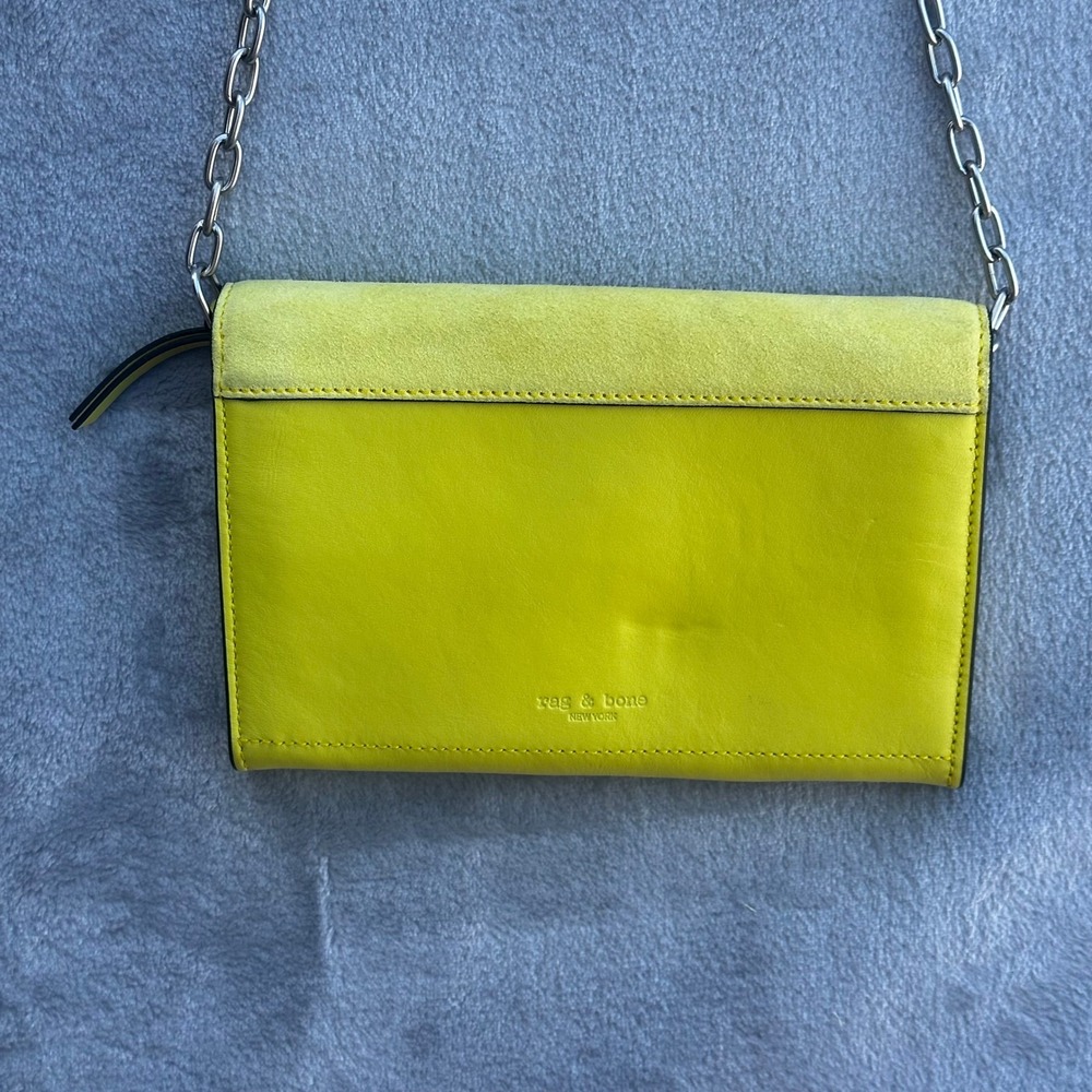 Rag & Bone Highlighter Yellow Atlas Crossbody Leather Bag Wallet Chain Strap 8" - Picture 2 of 16